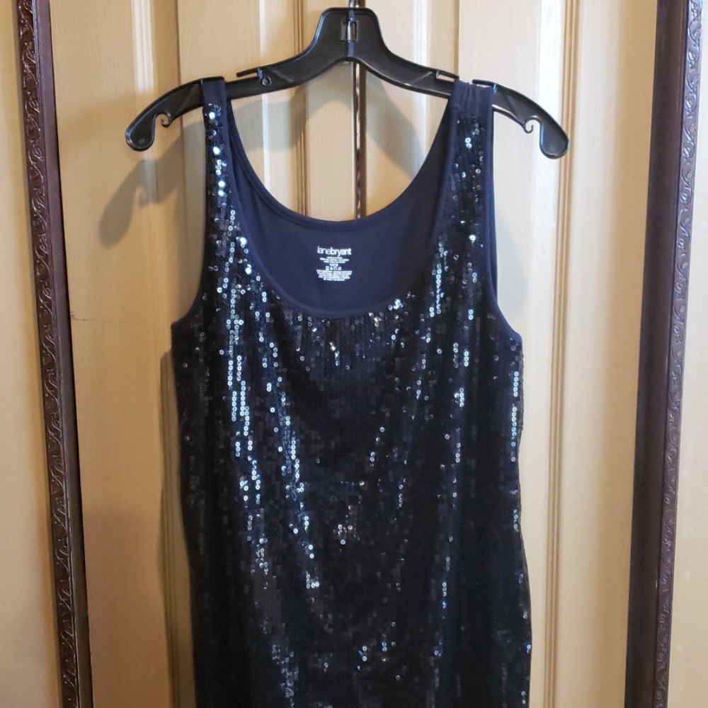 LANE BRYANT BLACK SEQUIN EUC PLUS SIZE TANK TOP